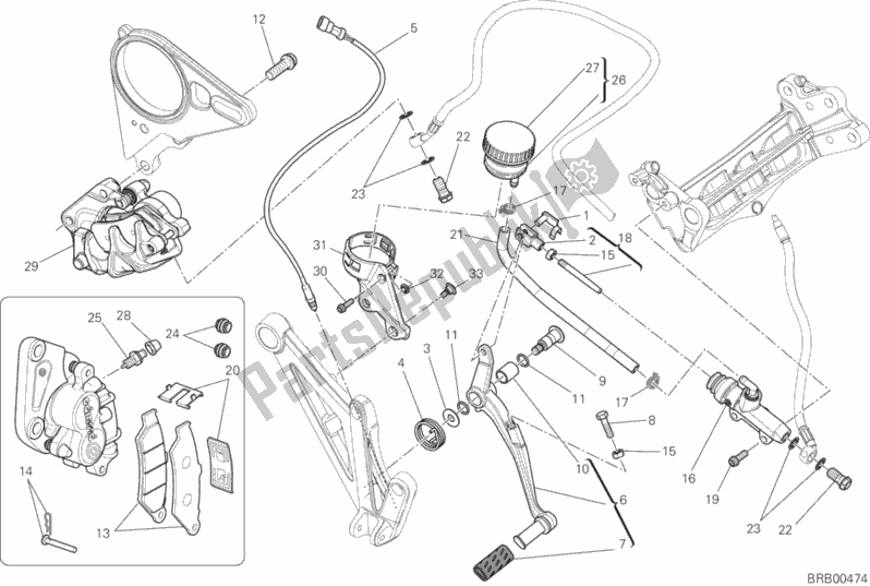 Todas as partes de Sistema De Freio Traseiro do Ducati Diavel FL Brasil 1200 2015